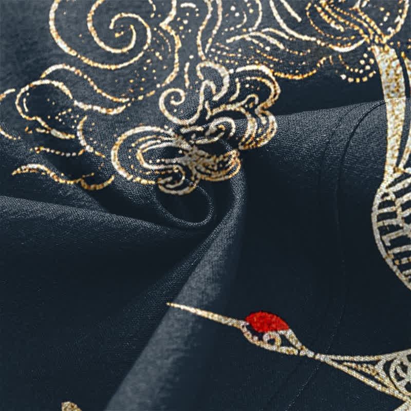 Buddha Stones Kimono aus Baumwolle mit chinesischem Kranich- und Koi-Karpfenmuster, offener Vorderseite, für Herren - image 5