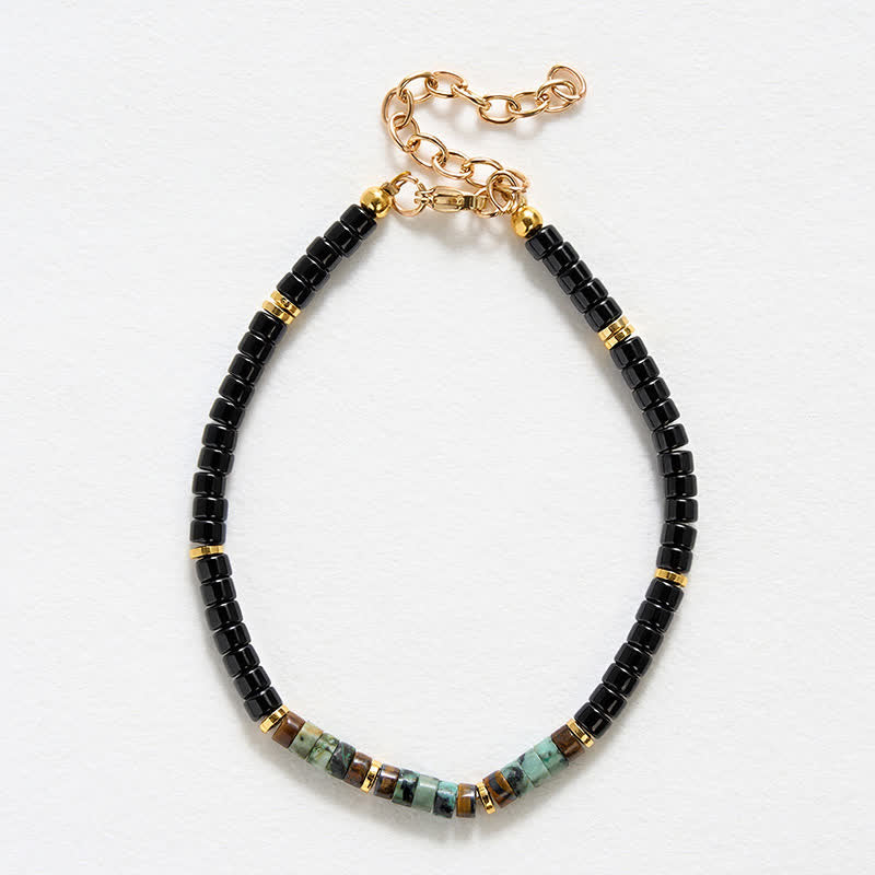 Buddha Stones Schwarzes Onyx- und Türkis-Schutzperlenarmband - image 4