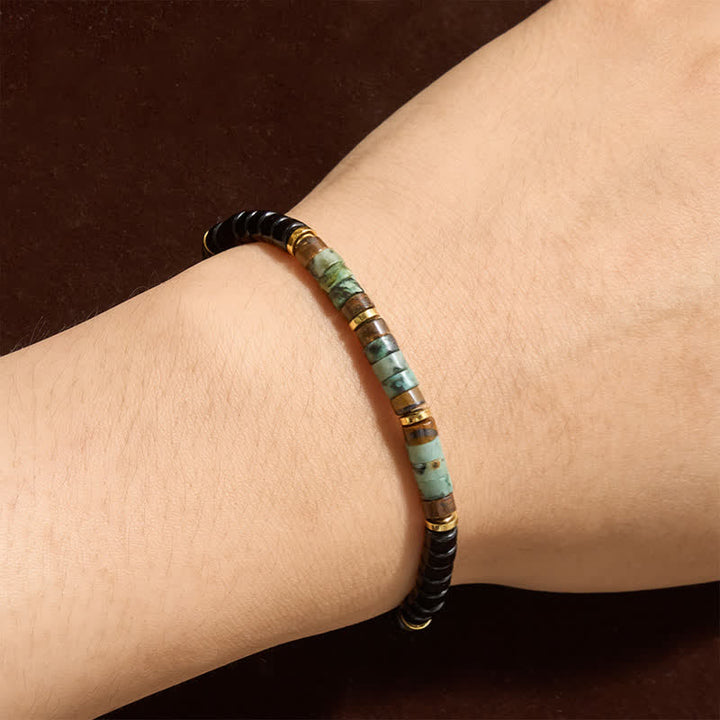 Buddha Stones Schwarzes Onyx- und Türkis-Schutzperlenarmband - image 3