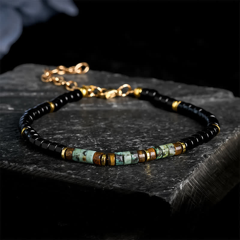 Buddha Stones Schwarzes Onyx- und Türkis-Schutzperlenarmband - Schwarzer Onyx & Türkis (Handgelenkumfang: 18–20 cm) - image 0