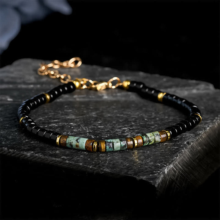 Buddha Stones Schwarzes Onyx- und Türkis-Schutzperlenarmband - Schwarzer Onyx & Türkis (Handgelenkumfang: 18–20 cm) - image 0