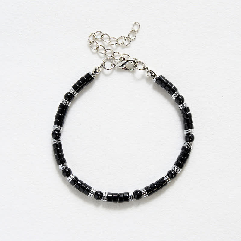 Buddha Stones Schwarzes Onyx-Zylinderarmband mit mattiertem Zwischenperlen - image 12