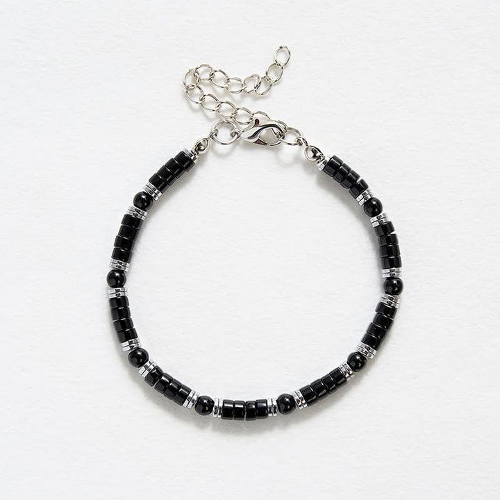 Buddha Stones Schwarzes Onyx-Zylinderarmband mit mattiertem Zwischenperlen - image 12