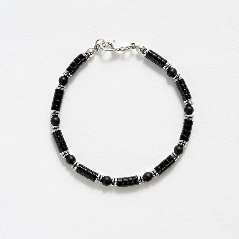 Buddha Stones Schwarzes Onyx-Zylinderarmband mit mattiertem Zwischenperlen - image 4