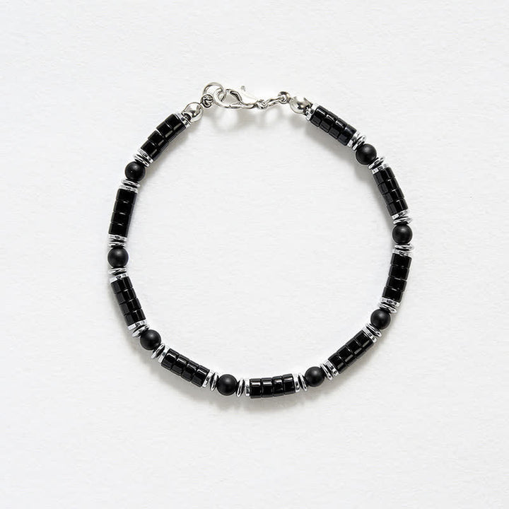 Buddha Stones Schwarzes Onyx-Zylinderarmband mit mattiertem Zwischenperlen - image 4