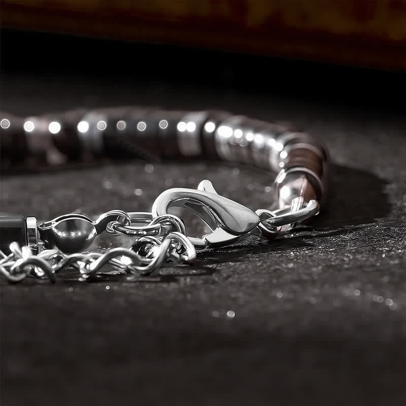 Buddha Stones Schwarzes Onyx-Zylinderarmband mit mattiertem Zwischenperlen - image 13