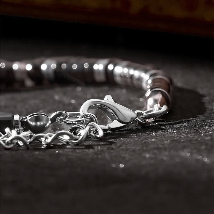 Buddha Stones Schwarzes Onyx-Zylinderarmband mit mattiertem Zwischenperlen - image 13