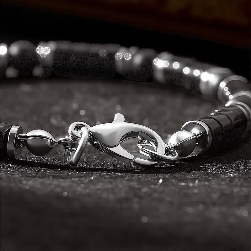 Buddha Stones Schwarzes Onyx-Zylinderarmband mit mattiertem Zwischenperlen - image 5