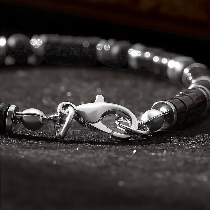 Buddha Stones Schwarzes Onyx-Zylinderarmband mit mattiertem Zwischenperlen - image 5