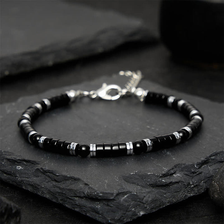 Buddha Stones Schwarzes Onyx-Zylinderarmband mit mattiertem Zwischenperlen - image 10