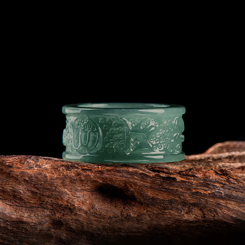 Buddha Stones, natürlicher Jade, Om Mani Padme Hum, geschnitzter Wohlstandsring - image 2