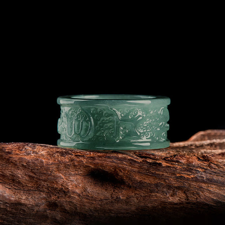Buddha Stones, natürlicher Jade, Om Mani Padme Hum, geschnitzter Wohlstandsring - image 2