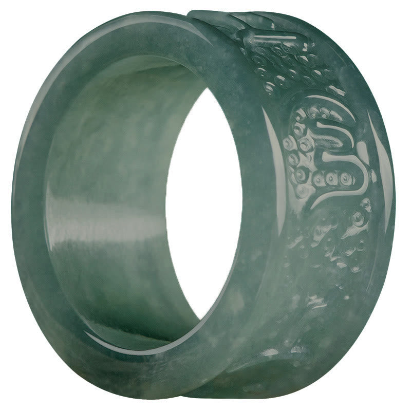 Buddha Stones, natürlicher Jade, Om Mani Padme Hum, geschnitzter Wohlstandsring - image 9