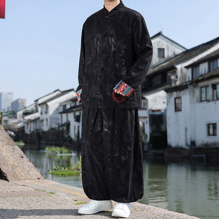Buddha Stones Herbst Winter Tang Style Vintage Mandarin Collar Frog Button Abstract Cotton Shirt Pants Men's Meditation Cloth With Pockets - image 14
