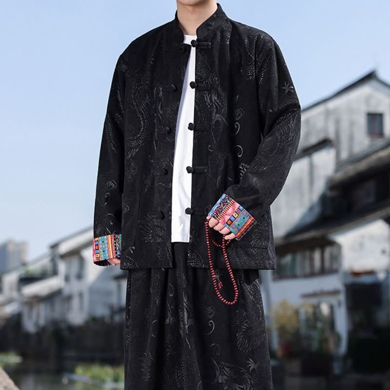 Buddha Stones Herbst Winter Tang Style Vintage Mandarin Collar Frog Button Abstract Cotton Shirt Pants Men's Meditation Cloth With Pockets - image 18