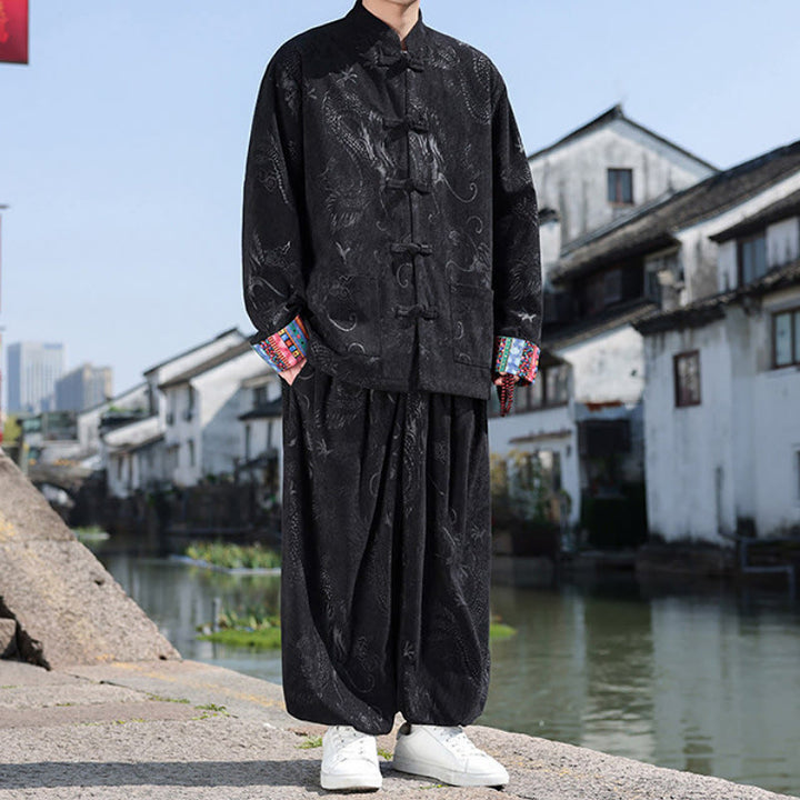 Buddha Stones Herbst Winter Tang Style Vintage Mandarin Collar Frog Button Abstract Cotton Shirt Pants Men's Meditation Cloth With Pockets - image 13