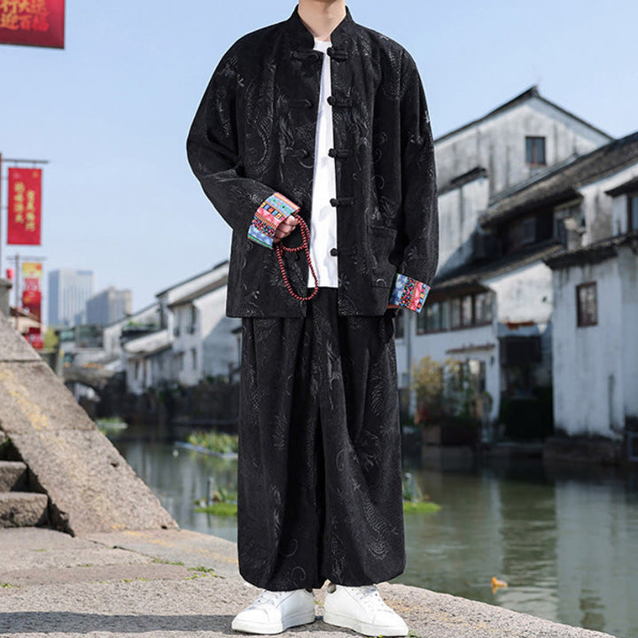 Buddha Stones Herbst Winter Tang Style Vintage Mandarin Collar Frog Button Abstract Cotton Shirt Pants Men's Meditation Cloth With Pockets - image 12