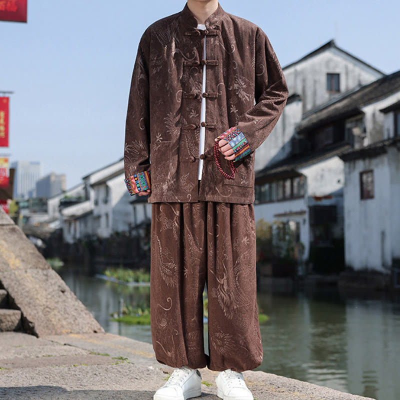 Buddha Stones Herbst Winter Tang Style Vintage Mandarin Collar Frog Button Abstract Cotton Shirt Pants Men's Meditation Cloth With Pockets - image 2
