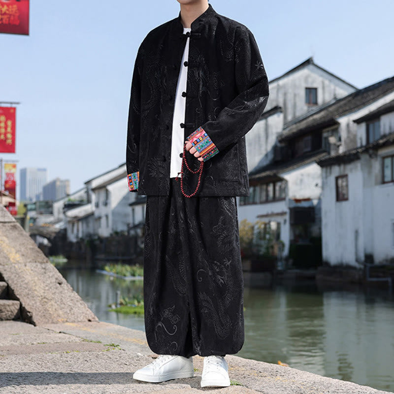 Buddha Stones Herbst Winter Tang Style Vintage Mandarin Collar Frog Button Abstract Cotton Shirt Pants Men's Meditation Cloth With Pockets - image 16