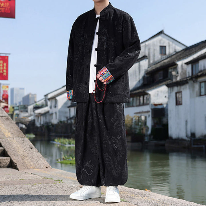 Buddha Stones Herbst Winter Tang Style Vintage Mandarin Collar Frog Button Abstract Cotton Shirt Pants Men's Meditation Cloth With Pockets - image 16