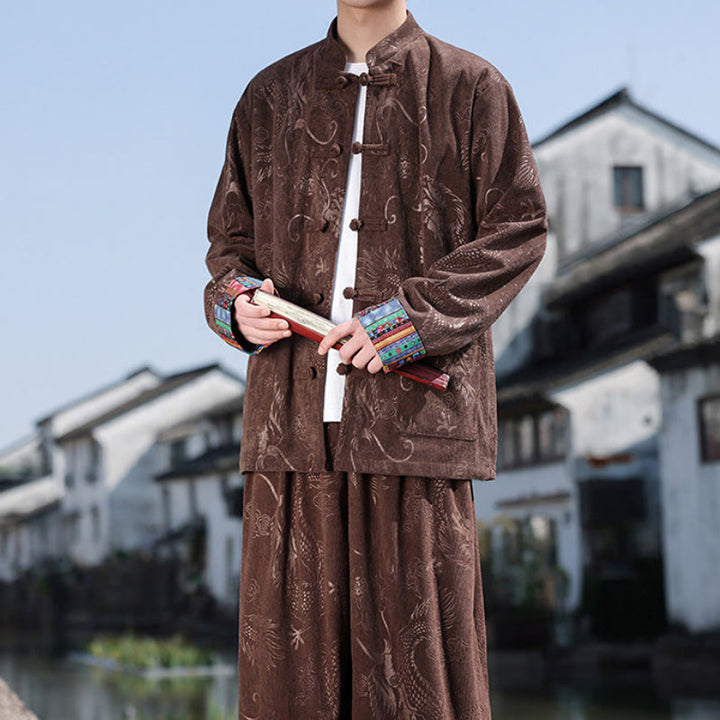 Buddha Stones Herbst Winter Tang Style Vintage Mandarin Collar Frog Button Abstract Cotton Shirt Pants Men's Meditation Cloth With Pockets - image 6