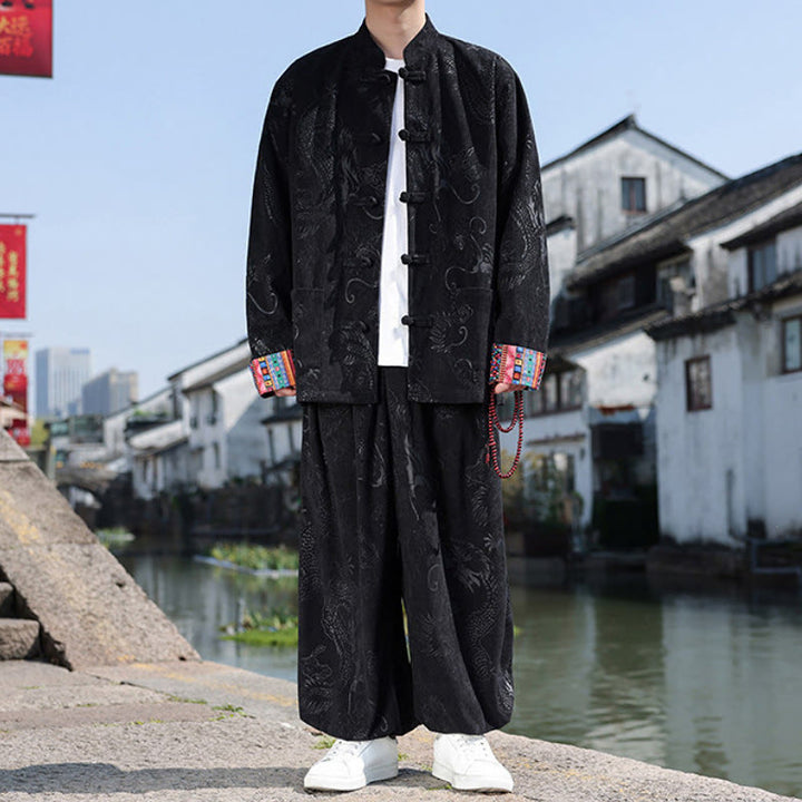 Buddha Stones Herbst Winter Tang Style Vintage Mandarin Collar Frog Button Abstract Cotton Shirt Pants Men's Meditation Cloth With Pockets - image 17