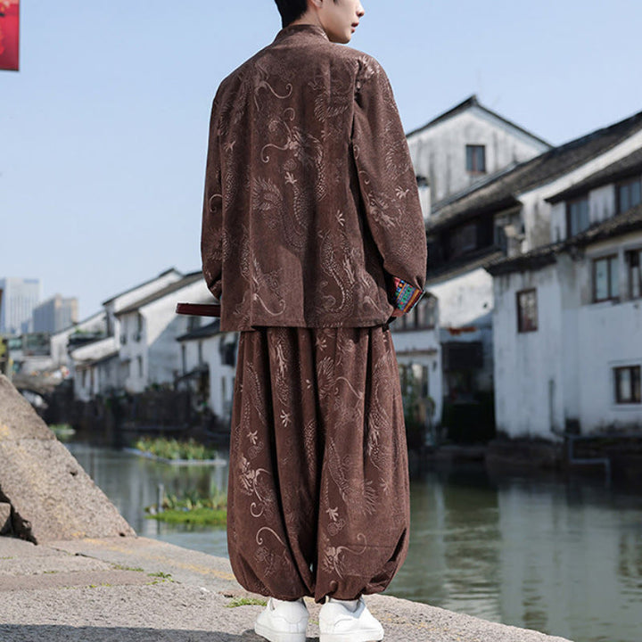Buddha Stones Herbst Winter Tang Style Vintage Mandarin Collar Frog Button Abstract Cotton Shirt Pants Men's Meditation Cloth With Pockets - image 4