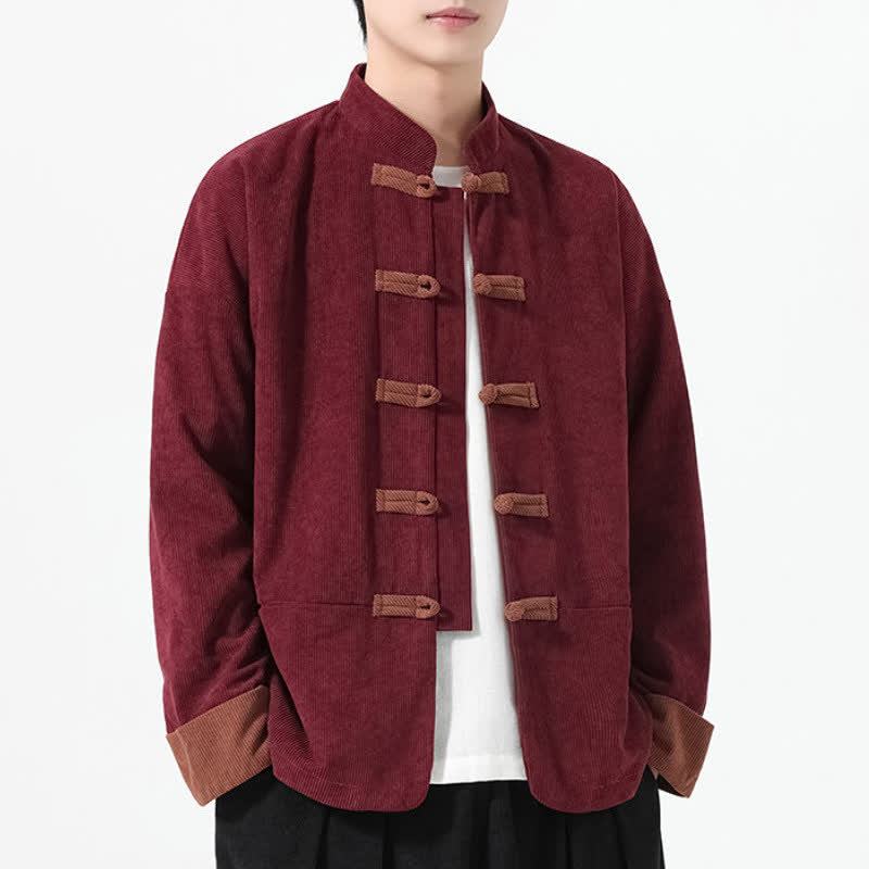Buddha Stones Lässige Herrenjacken im Tang-Stil mit Froschknopfleiste und Taschen für Herbst und Winter - image 15