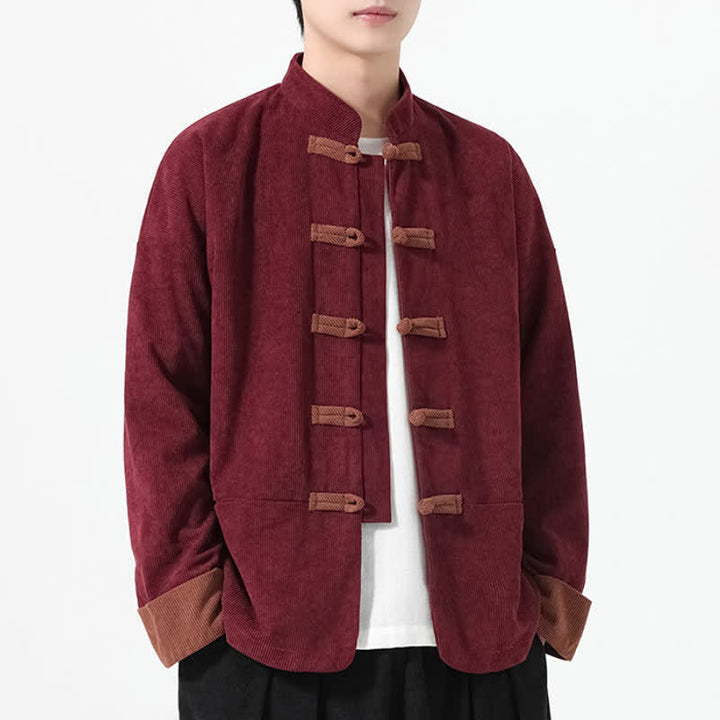 Buddha Stones Lässige Herrenjacken im Tang-Stil mit Froschknopfleiste und Taschen für Herbst und Winter - image 15