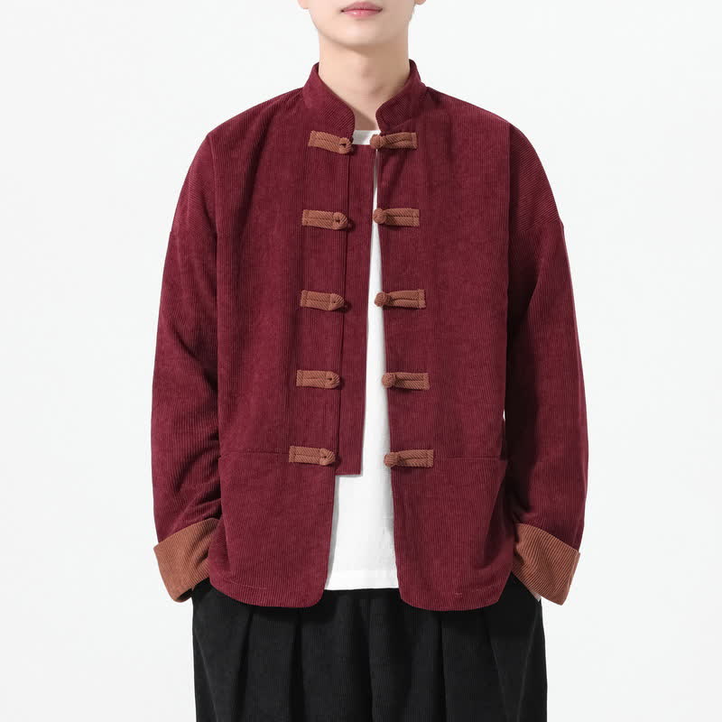 Buddha Stones Lässige Herrenjacken im Tang-Stil mit Froschknopfleiste und Taschen für Herbst und Winter - Kastanienbraun - US/UK/AU46, EU56 (5XL) - image 11