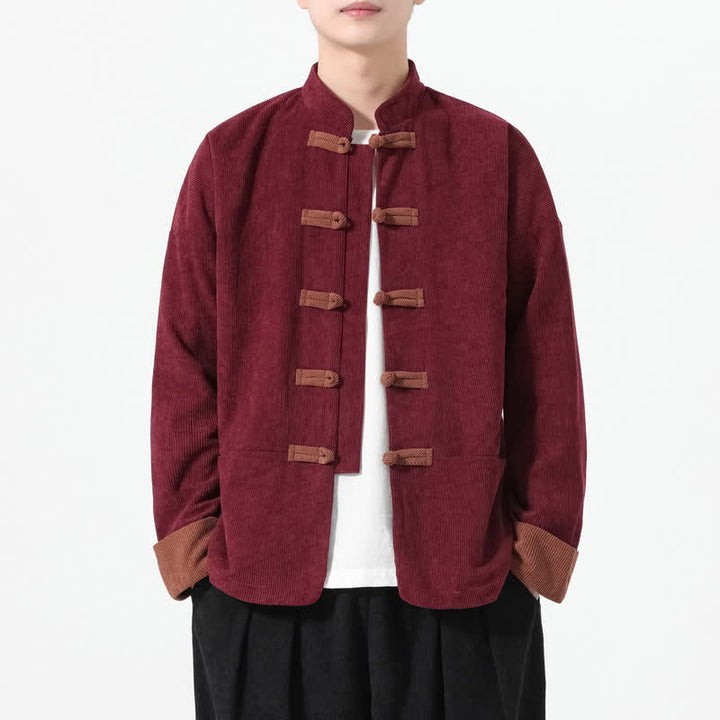 Buddha Stones Lässige Herrenjacken im Tang-Stil mit Froschknopfleiste und Taschen für Herbst und Winter - Kastanienbraun - US/UK/AU46, EU56 (5XL) - image 11