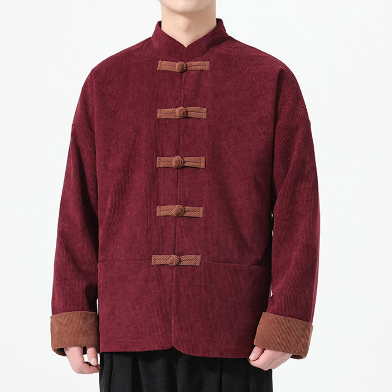 Buddha Stones Lässige Herrenjacken im Tang-Stil mit Froschknopfleiste und Taschen für Herbst und Winter - image 16