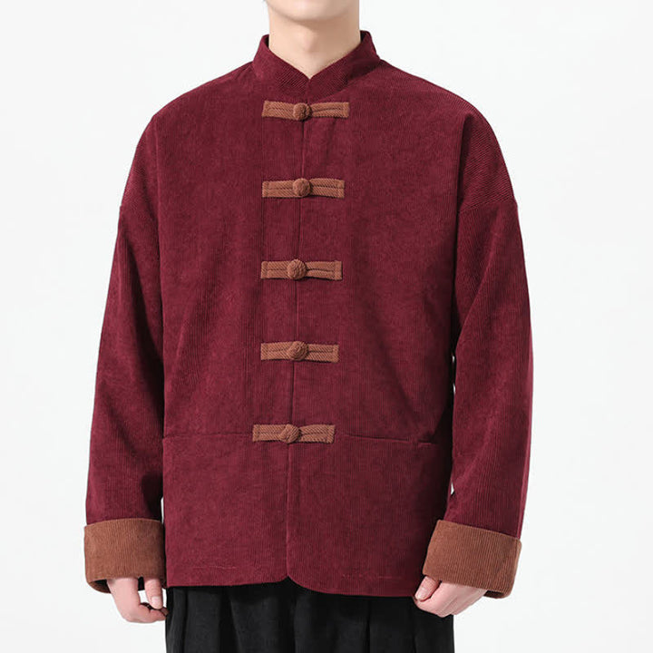 Buddha Stones Lässige Herrenjacken im Tang-Stil mit Froschknopfleiste und Taschen für Herbst und Winter - image 16