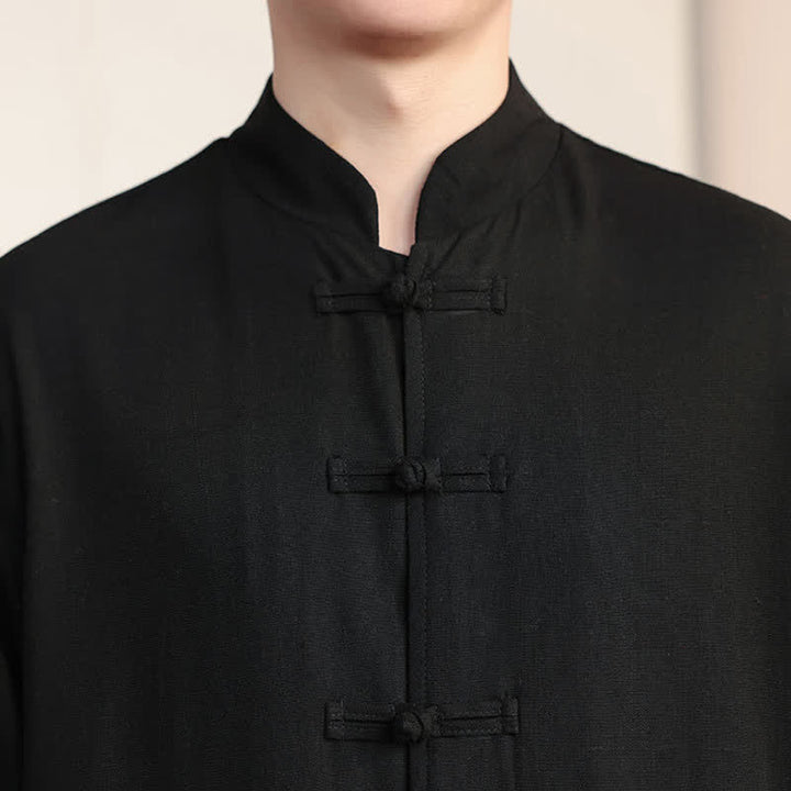 Buddha Stones Lässige Herrenjacke im Tang-Stil mit Froschknopfleiste, Stehkragen und Taschen für Herbst und Winter - image 7