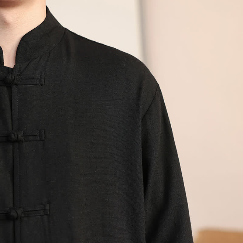 Buddha Stones Lässige Herrenjacke im Tang-Stil mit Froschknopfleiste, Stehkragen und Taschen für Herbst und Winter - image 8