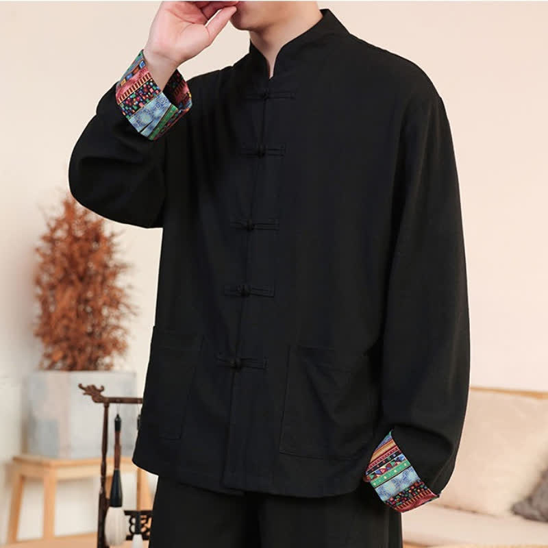 Buddha Stones Lässige Herrenjacke im Tang-Stil mit Froschknopfleiste, Stehkragen und Taschen für Herbst und Winter - image 5