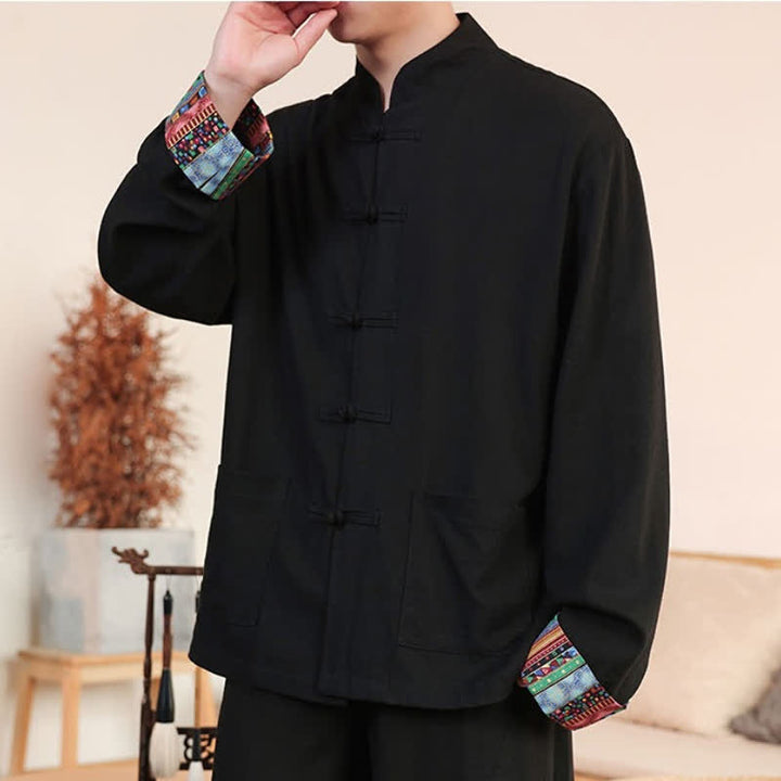 Buddha Stones Lässige Herrenjacke im Tang-Stil mit Froschknopfleiste, Stehkragen und Taschen für Herbst und Winter - image 5