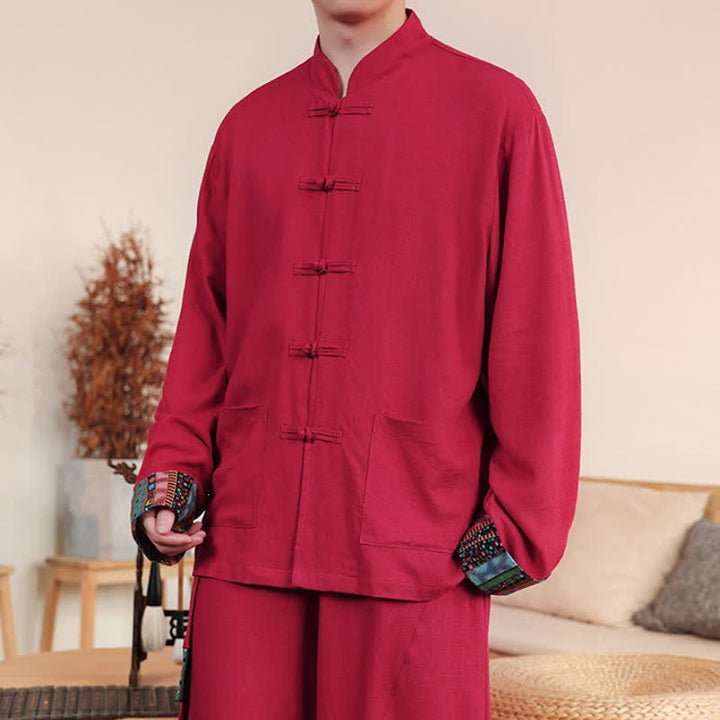 Buddha Stones Lässige Herrenjacke im Tang-Stil mit Froschknopfleiste, Stehkragen und Taschen für Herbst und Winter - image 13