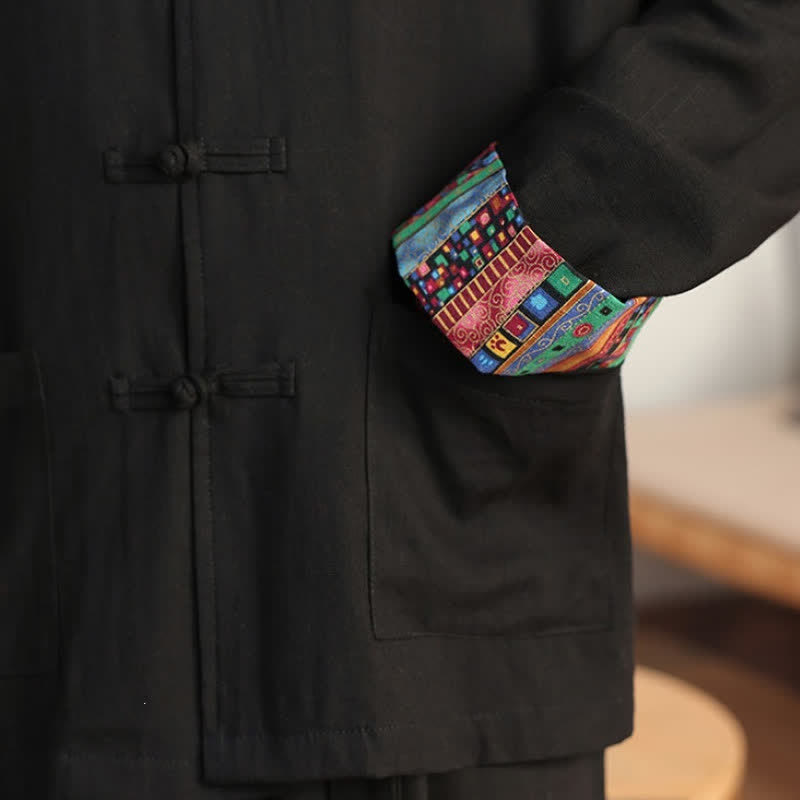 Buddha Stones Lässige Herrenjacke im Tang-Stil mit Froschknopfleiste, Stehkragen und Taschen für Herbst und Winter - image 9