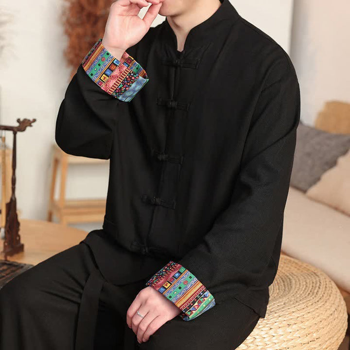 Buddha Stones Lässige Herrenjacke im Tang-Stil mit Froschknopfleiste, Stehkragen und Taschen für Herbst und Winter - image 6