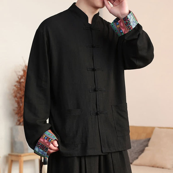 Buddha Stones Lässige Herrenjacke im Tang-Stil mit Froschknopfleiste, Stehkragen und Taschen für Herbst und Winter - image 4