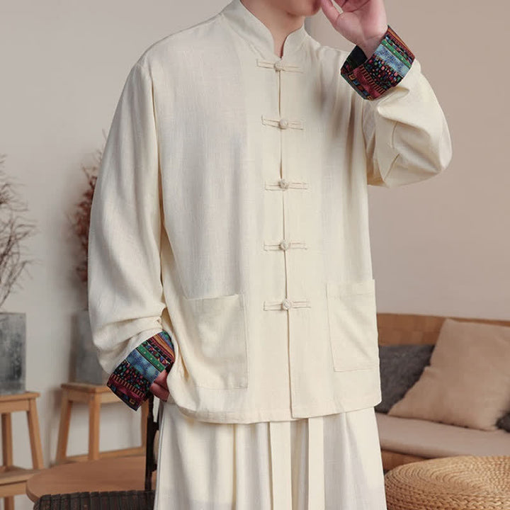 Buddha Stones Lässige Herrenjacke im Tang-Stil mit Froschknopfleiste, Stehkragen und Taschen für Herbst und Winter - image 1