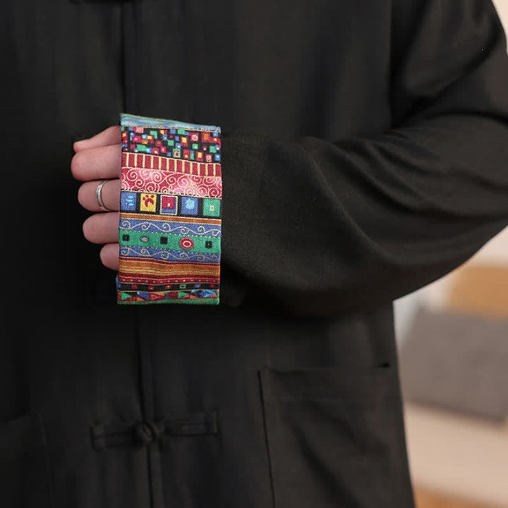 Buddha Stones Lässige Herrenjacke im Tang-Stil mit Froschknopfleiste, Stehkragen und Taschen für Herbst und Winter - image 10