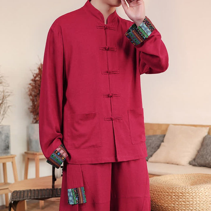 Buddha Stones Lässige Herrenjacke im Tang-Stil mit Froschknopfleiste, Stehkragen und Taschen für Herbst und Winter - image 12