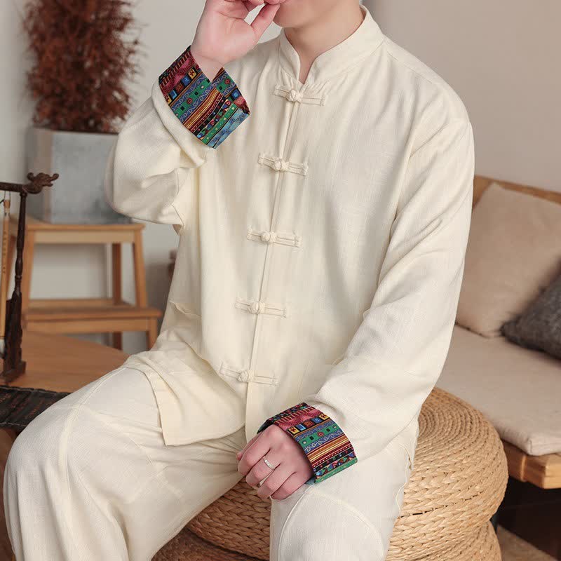 Buddha Stones Lässige Herrenjacke im Tang-Stil mit Froschknopfleiste, Stehkragen und Taschen für Herbst und Winter - image 2