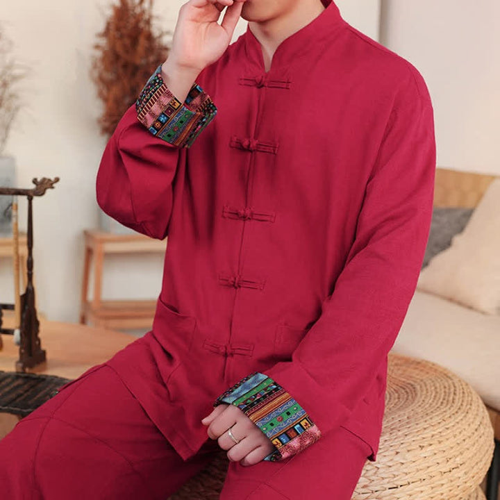 Buddha Stones Lässige Herrenjacke im Tang-Stil mit Froschknopfleiste, Stehkragen und Taschen für Herbst und Winter - image 14