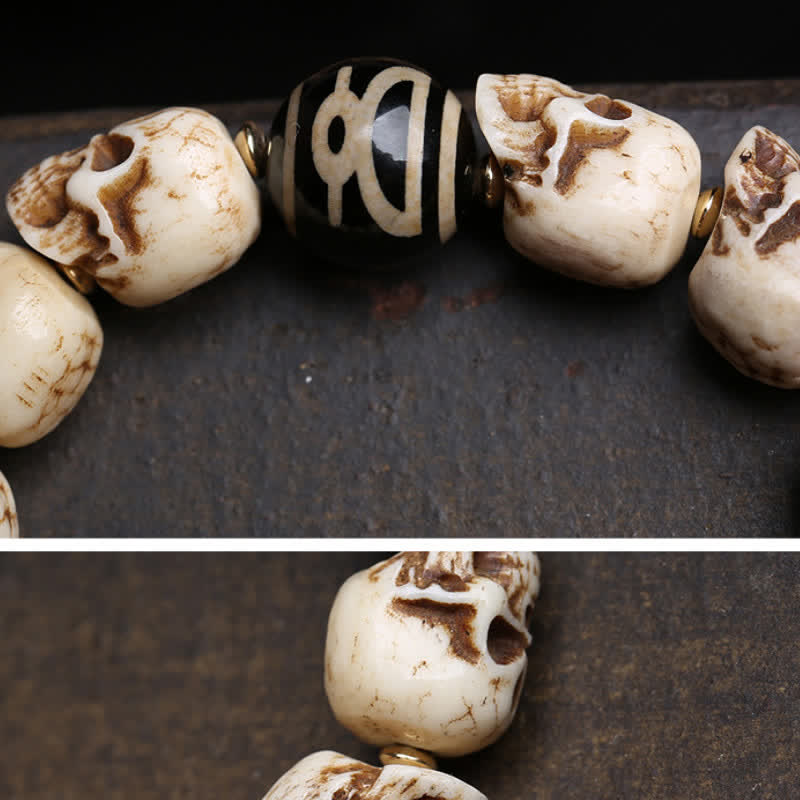 Buddha Stones Handgeschnitztes Armband aus Knochenperlen – Herr des Leichenwaldes – Dzi-Perlen-Schutzarmband - image 4