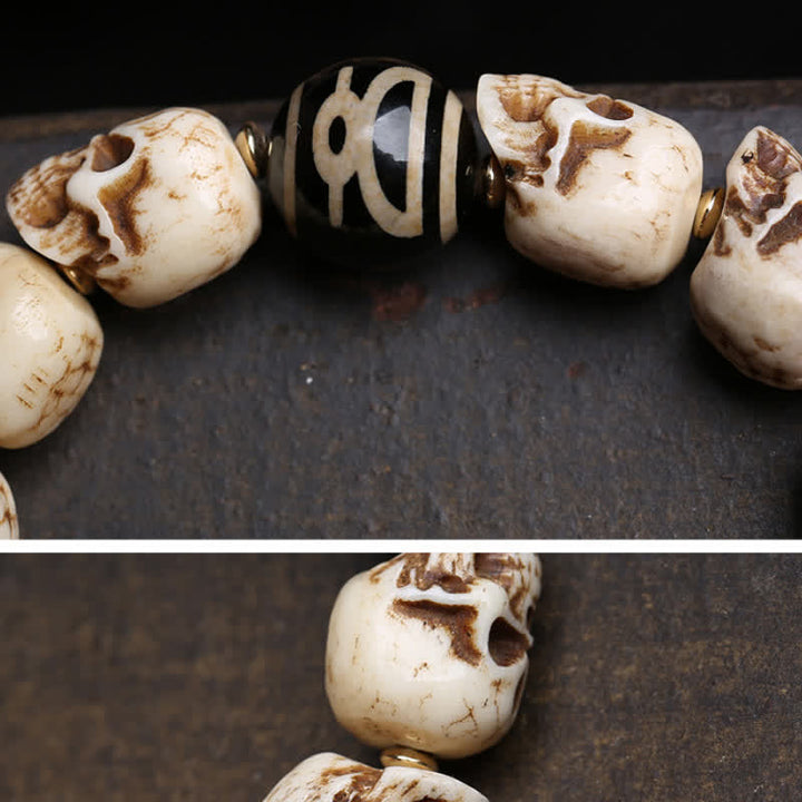 Buddha Stones Handgeschnitztes Armband aus Knochenperlen – Herr des Leichenwaldes – Dzi-Perlen-Schutzarmband - image 4