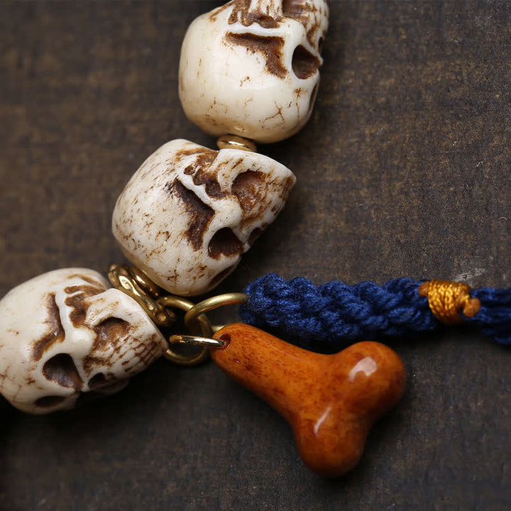 Buddha Stones Handgeschnitztes Armband aus Knochenperlen – Herr des Leichenwaldes – Dzi-Perlen-Schutzarmband - image 3