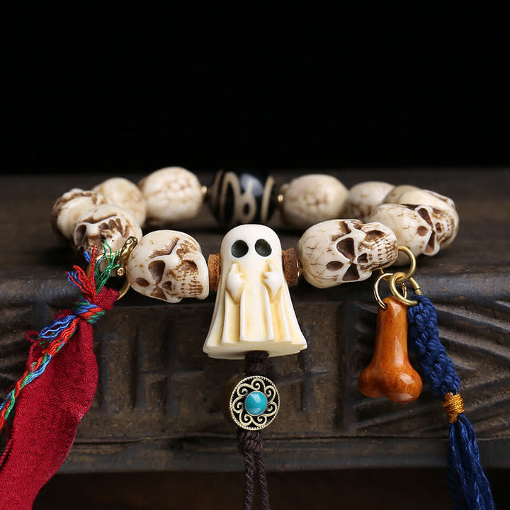 Buddha Stones Handgeschnitztes Armband aus Knochenperlen – Herr des Leichenwaldes – Dzi-Perlen-Schutzarmband - image 1